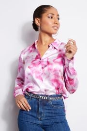 Silk Satin Watercolor Floral Shirt Elie Tahari at Elie Tahari